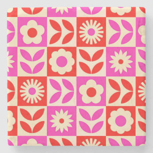 Lebendiges Retro-Blumenmuster Steinuntersetzer