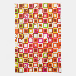 Lebendiges Retro-Geometrisches Quadratmuster Geschirrtuch