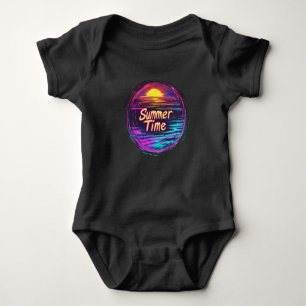 Lebendiges Retro-„Sommerzeit“-Sonnenuntergangs-T-S Baby Strampler
