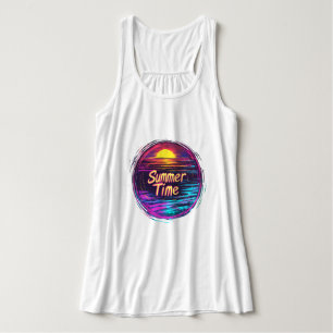 Lebendiges Retro-„Sommerzeit“-Sonnenuntergangs-T-S Tank Top