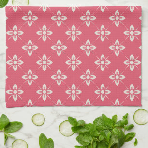 Lebendiges rosa Blumenmuster mit geometrischen Blu Geschirrtuch