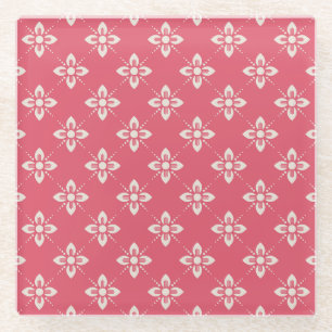 Lebendiges rosa Blumenmuster mit geometrischen Blu Glasuntersetzer
