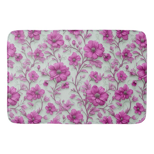 Lebendiges rosa Blumenmuster mit Magenta-Blumen Badematte (Vorderseite)