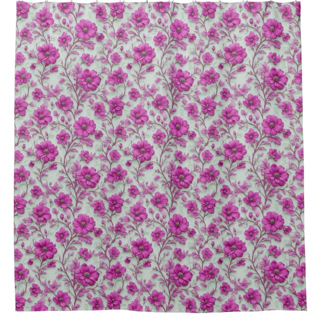 Lebendiges rosa Blumenmuster mit Magenta-Blumen Duschvorhang (Vorderseite)