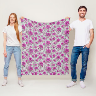 Lebendiges rosa Blumenmuster mit Magenta-Blumen Fleecedecke