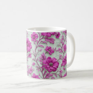 Lebendiges rosa Blumenmuster mit Magenta-Blumen Kaffeetasse