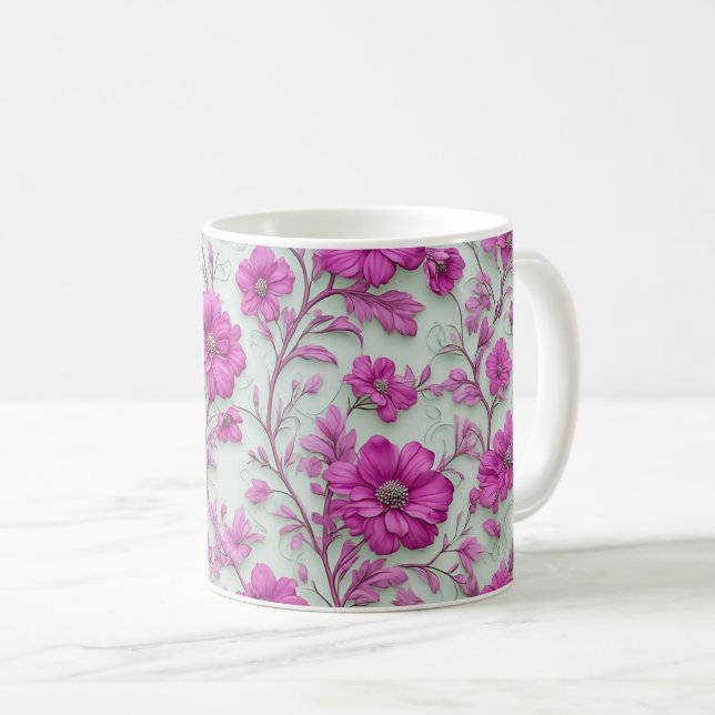 Lebendiges rosa Blumenmuster mit Magenta-Blumen Kaffeetasse (VorderseiteRechts)