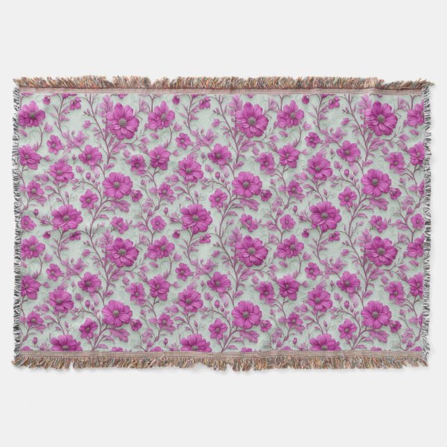 Lebendiges rosa Blumenmuster mit magenta Blüten Decke (Vorderseite)