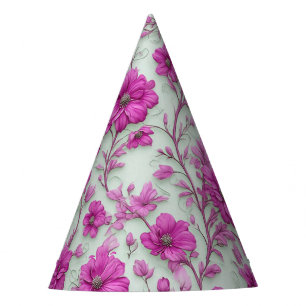 Lebendiges rosa Blumenmuster mit magenta Blüten Partyhütchen