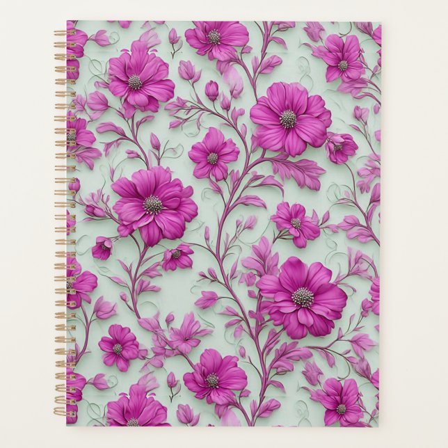 Lebendiges rosa Blumenmuster mit magenta Blüten Planer (Vorderseite)