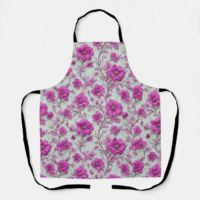 Lebendiges rosa Blumenmuster mit magenta Blüten Schürze (Vorderseite)