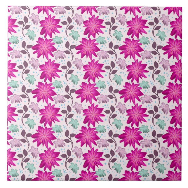 Lebendiges rosa Blumenmuster | Moderne, kräftige B Fliese (Vorderseite)