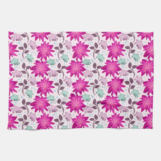 Lebendiges rosa Blumenmuster | Moderne, kräftige B Geschirrtuch (Horizontal)