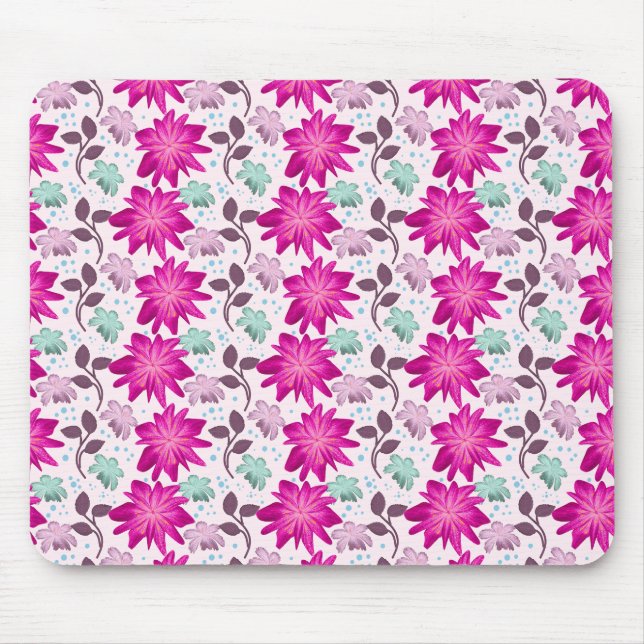 Lebendiges rosa Blumenmuster | Moderne, kräftige B Mousepad (Vorne)