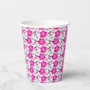 Lebendiges rosa Blumenmuster   Moderne, kräftige B Pappbecher
