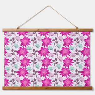 Lebendiges rosa Blumenmuster   Moderne, kräftige B Wandteppich Mit Holzrahmen