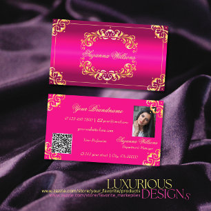 Lebendiges Rosa Gold Verziert mit Foto und QR-Code Visitenkarte