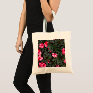 Lebendiges Rosa New Guinea Impatiens-Blumenmuster Tragetasche