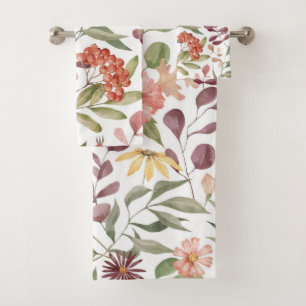 lebendiges rosa, orange und gelbes Blumenmuster Badhandtuch Set