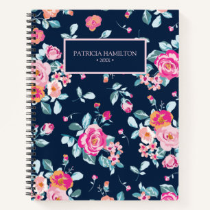 Lebendiges Rosa Rosen Blumenmuster Notizbuch