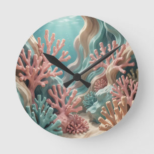 Lebendiges rosa Teal-Korallenriff Unterwasser Ozea Runde Wanduhr