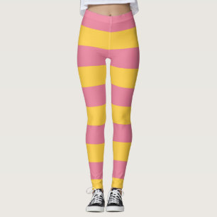 Lebendiges Rosa und Gelb Vertikal gestreiftes Must Leggings