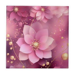 Lebendiges Rosa und Gold Blumen Fliese
