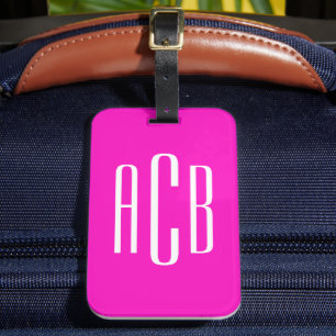 Lebendiges rosa vertikales dreibuchstabiges Monogr Gepäckanhänger