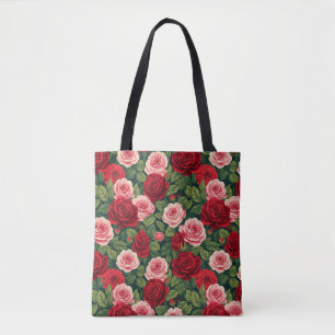 Lebendiges Rosenmuster mit roten und rosa Rosen