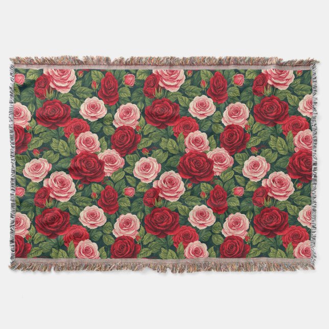 Lebendiges Rosenmuster mit roten und rosa Rosen Decke (Vorderseite)