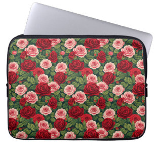 Lebendiges Rosenmuster mit roten und rosa Rosen Laptopschutzhülle