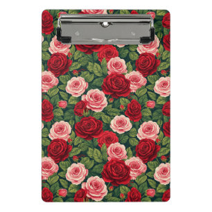 Lebendiges Rosenmuster mit roten und rosa Rosen Mini Klemmbrett