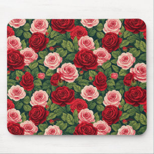 Lebendiges Rosenmuster mit roten und rosa Rosen Mousepad