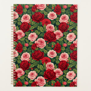 Lebendiges Rosenmuster mit roten und rosa Rosen Planer