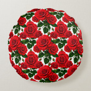 Lebendiges Rosenmuster mit roten und rosa Rosen Rundes Kissen