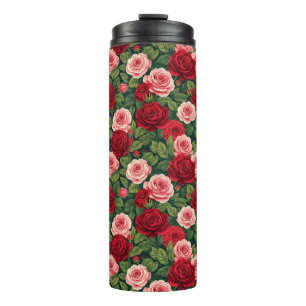 Lebendiges Rosenmuster mit roten und rosa Rosen Thermosbecher