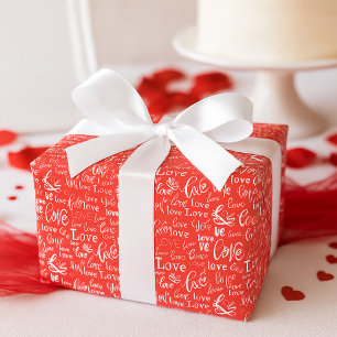 Lebendiges Rot Liebe Weiß Schrift Valentinstag Geschenkpapier