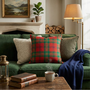 Lebendiges Rot- und Grün-Tartan-Karo Kissen