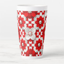 Lebendiges Rot-Weiß-Blumenmuster mit Perle Milchtasse