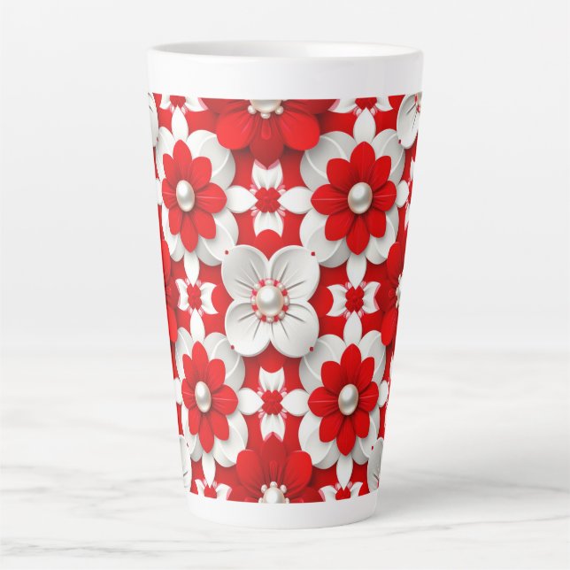 Lebendiges Rot-Weiß-Blumenmuster mit Perle Milchtasse (Vorderseite)