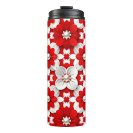 Lebendiges Rot-Weiß-Blumenmuster mit Perle Thermosbecher