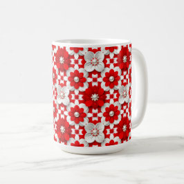 Lebendiges Rot-Weiß-Blumenmuster mit Perlen Kaffeetasse