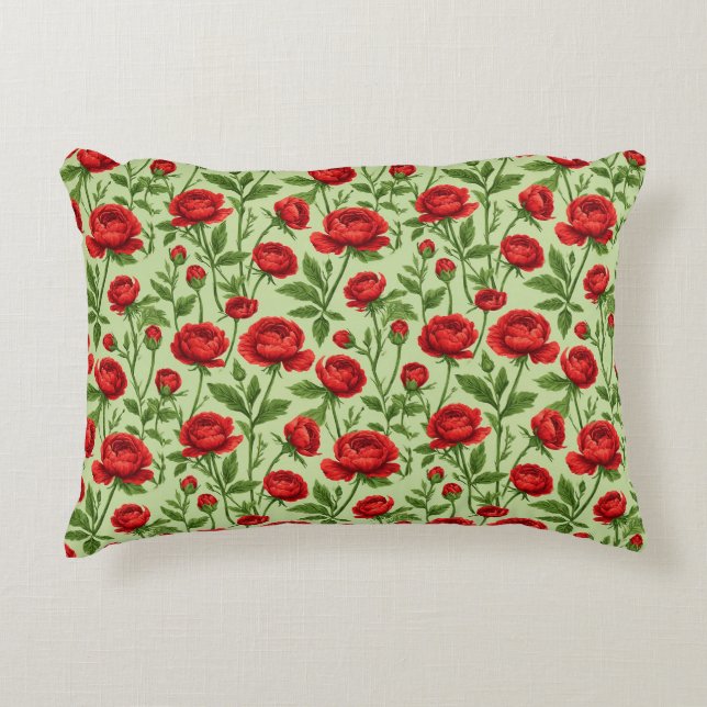 Lebendiges rotes Ranunculus-Blumenmuster Dekokissen (Vorderseite)