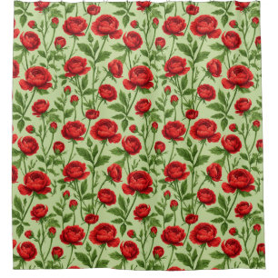 Lebendiges rotes Ranunculus-Blumenmuster Duschvorhang
