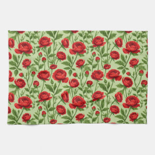 Lebendiges rotes Ranunculus-Blumenmuster Geschirrtuch