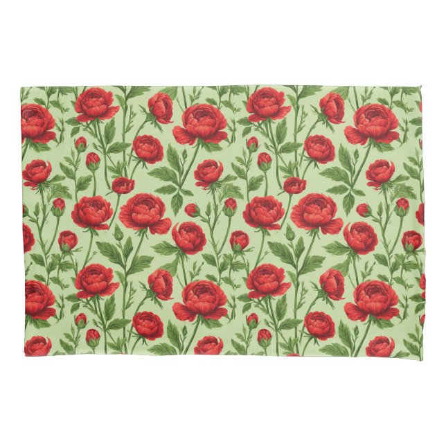 Lebendiges rotes Ranunculus-Blumenmuster Kissenbezug (Vorderseite)