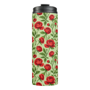Lebendiges rotes Ranunculus-Blumenmuster Thermosbecher