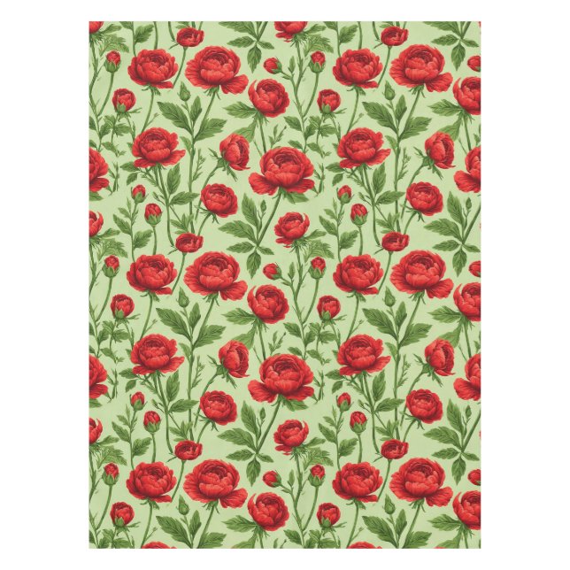 Lebendiges rotes Ranunculus-Blumenmuster Tischdecke (Vorderseite)
