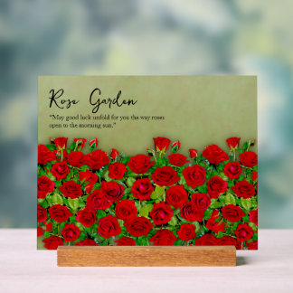 Lebendiges rotes Rosengarten-Blumenmuster Acrylschild