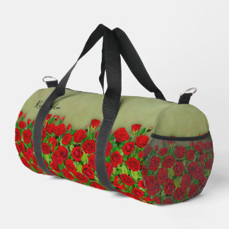 Lebendiges rotes Rosengarten-Blumenmuster Duffle Bag